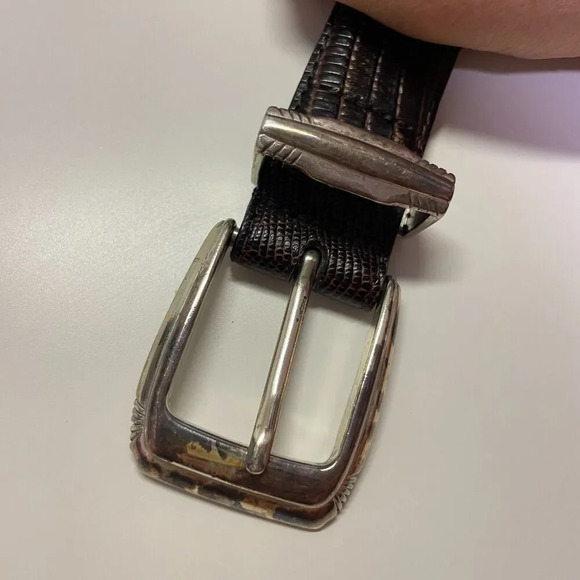 FootJoy Brown Leather Golf Belt Silver Buckle Embossed Croc Pattern Adjustable - Picture 5 of 8